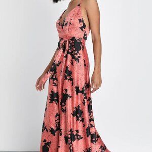 Tea Gardens Rusty Rose Floral Print Satin Maxi Dress